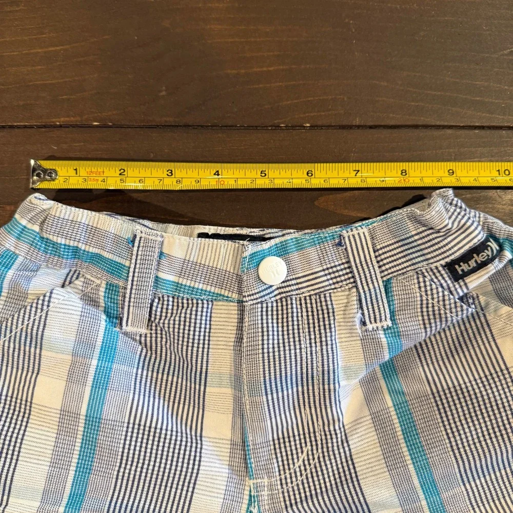 Hurley Boys Blue Teal White Plaid Chino Shorts Size 4T Elastic Back Summer